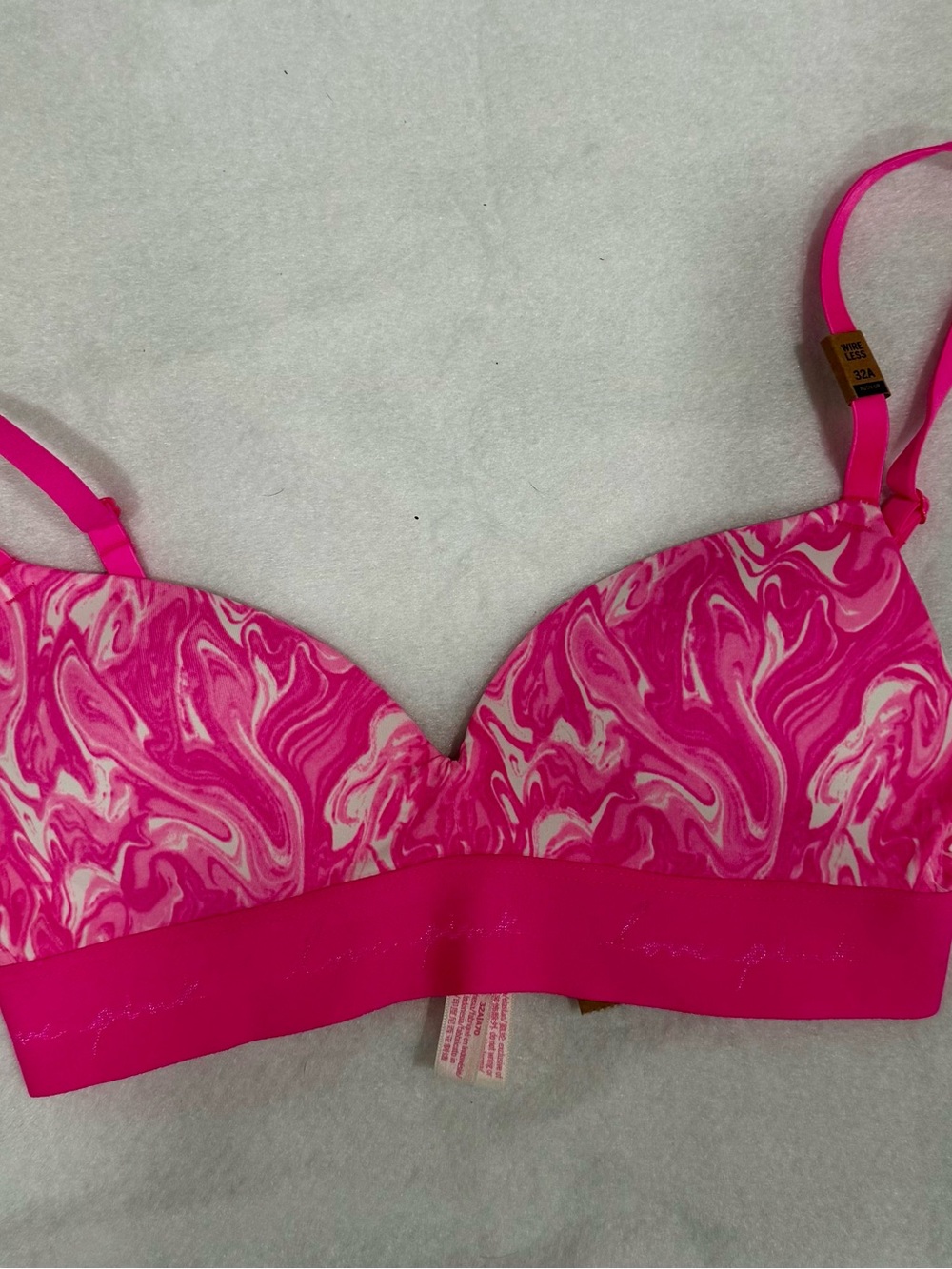 PINK Victoria's Secret Hot Pink Marble Print Push-Up Bra